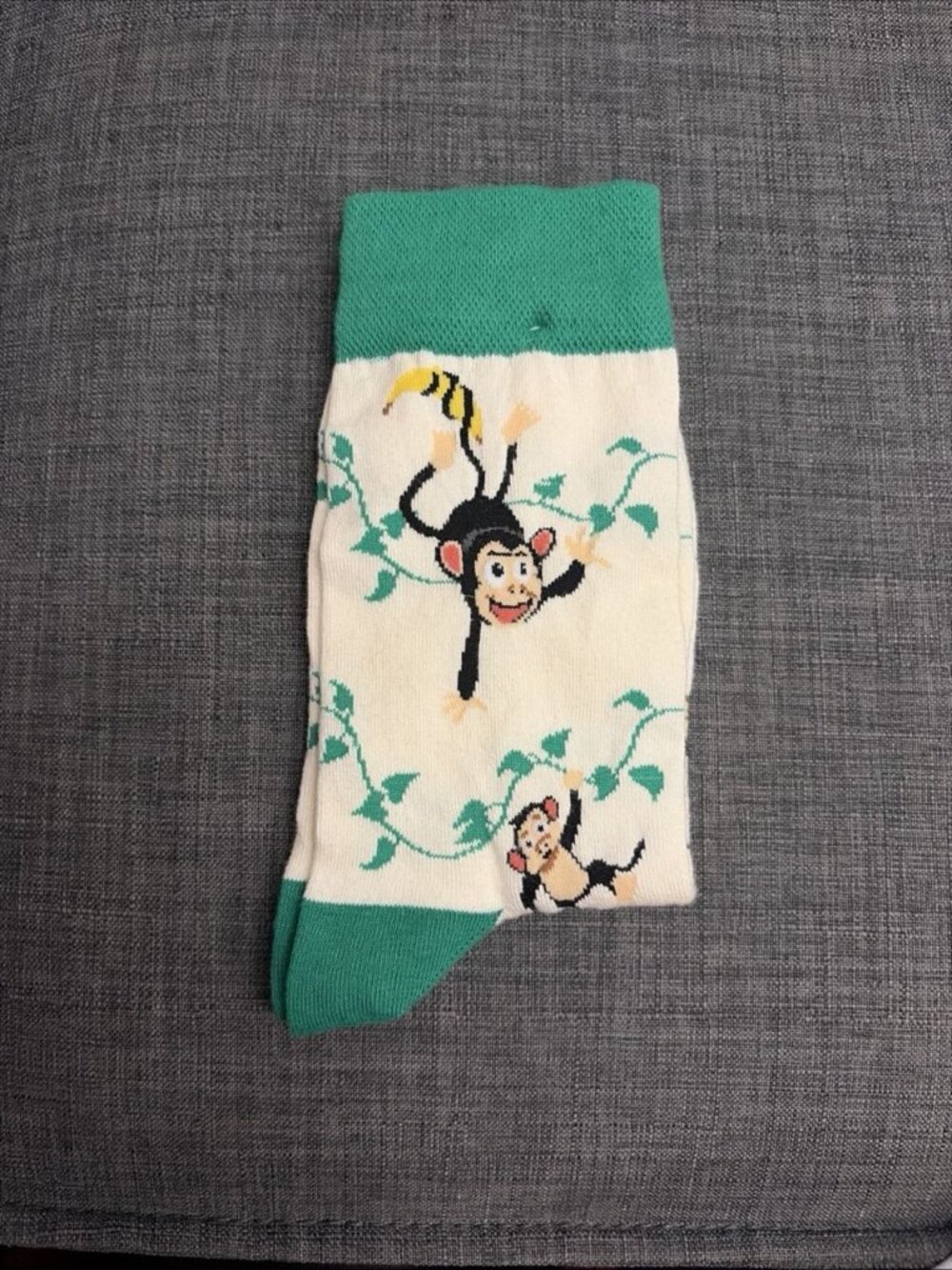 Unisex Monkey Banana Novelty Crew Socks Green White Jungle One Size Fun Gift